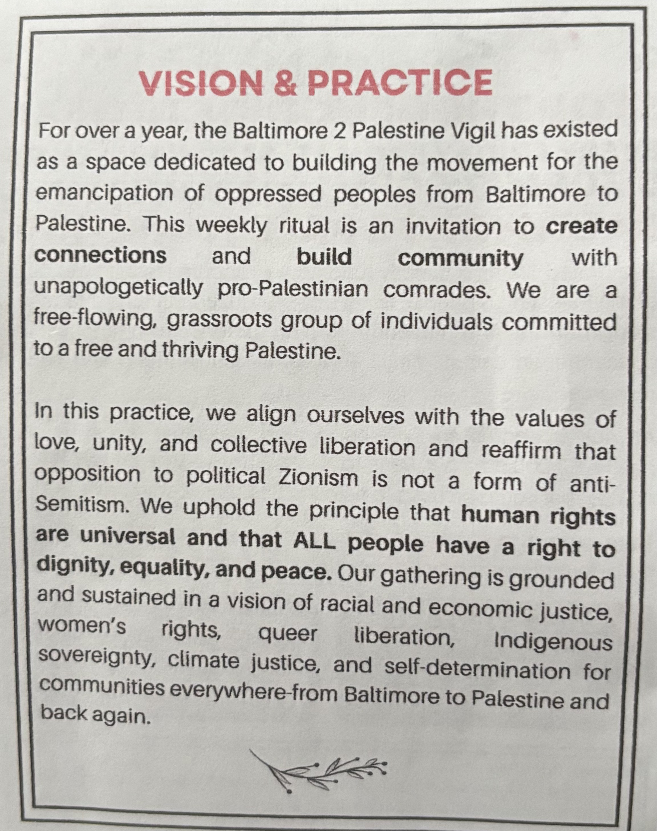 Gaza Vigil Flyer Back